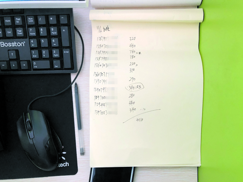 警方繳獲的詐騙“賬本”